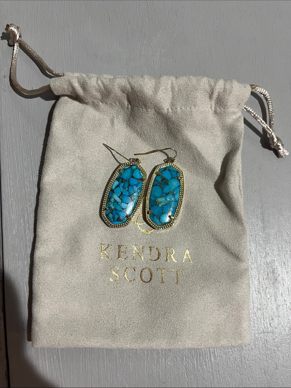 Kendra Scott Turquoise Mosaic Gold Drop Earrings